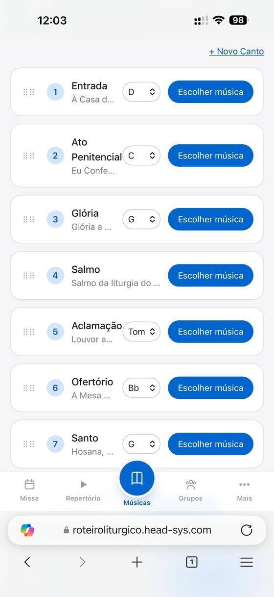 Tela de montagem do roteiro por momento